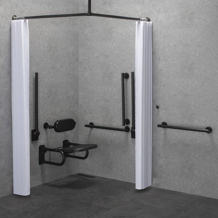 Deluxe (Modern) DOC M / DDA Disabled Shower Pack & Curtains - Matt Black