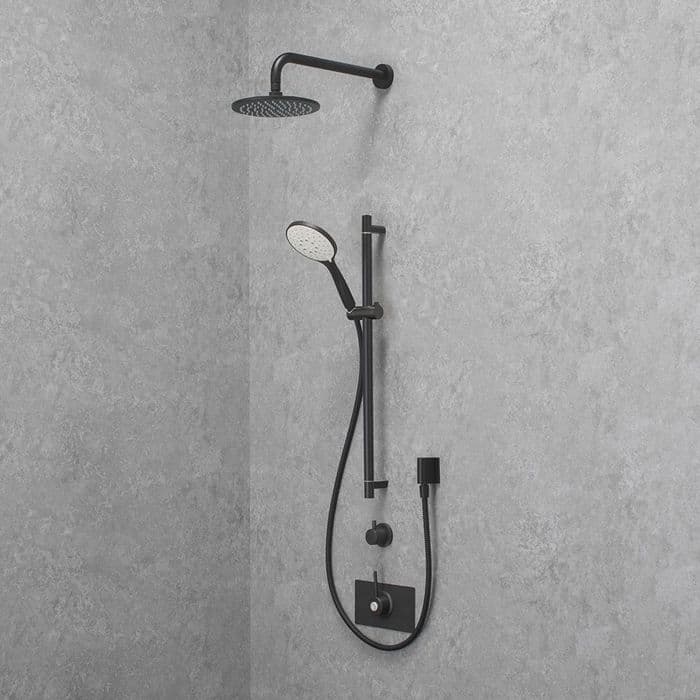 Deluxe (Modern) TMV3 Thermostatic Shower Valve & Fixed/Adj Shower Head - Matt Black