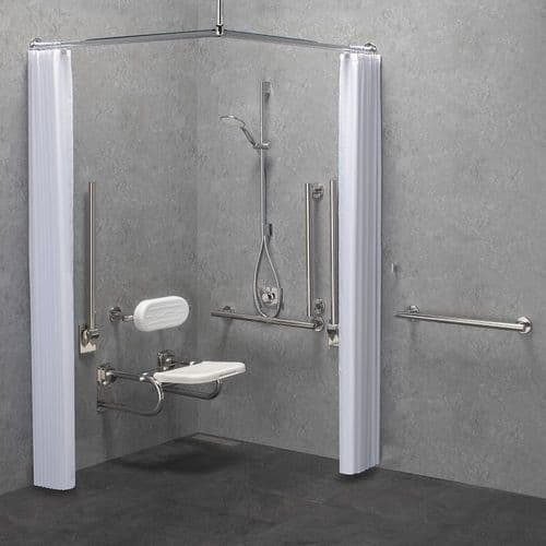 Designer DOC M / DDA Disabled Shower Pack & Adjustable Shower Head & Curtains - Polished S/Steel