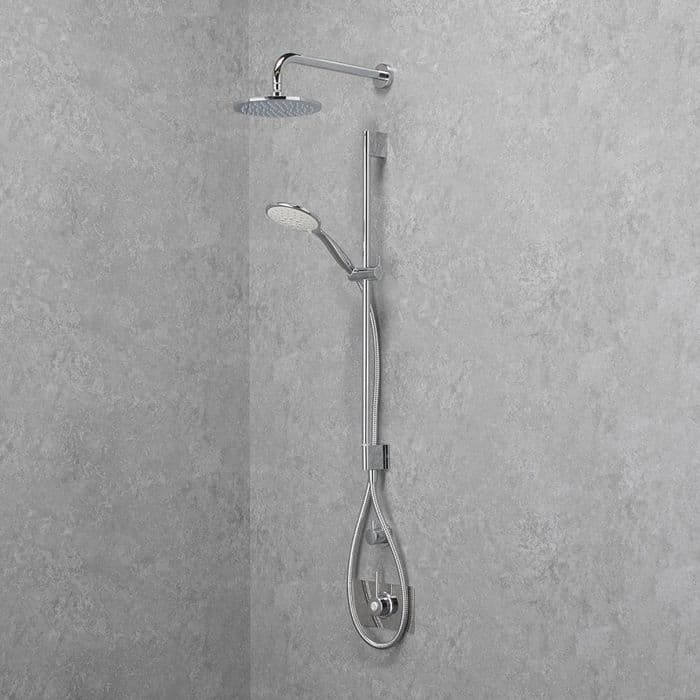 Designer TMV3 Thermostatic Shower Valve & Fixed/Adj Shower Head - Polished Stainless Steel