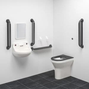 Ligature Resistant Disabled Toilet Grab Rail Kit - Grey