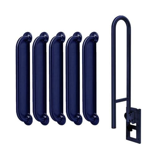 Ligature Resistant Disabled Toilet Grab Rail Kit with Removable Swing Arm - Blue