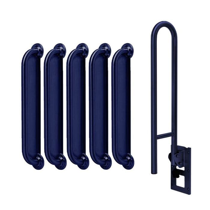 Ligature Resistant Disabled Toilet Grab Rail Kit with Removable Swing Arm - Blue