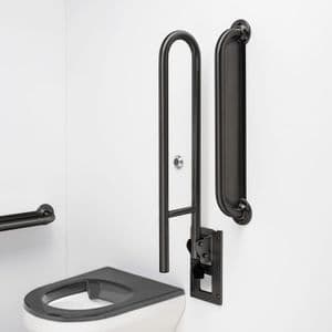Ligature Resistant Disabled Toilet Grab Rail Kit with Removable Swing Arm - Grey