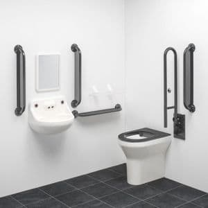 Ligature Resistant Disabled Toilet Grab Rail Kit with Removable Swing Arm - Grey