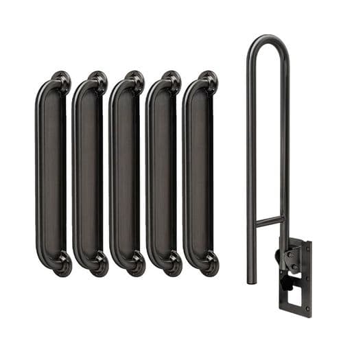 Ligature Resistant Disabled Toilet Grab Rail Kit with Removable Swing Arm - Grey