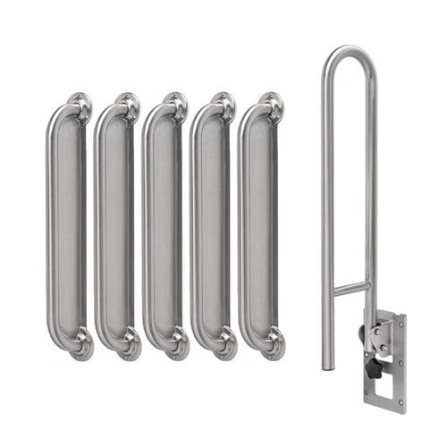 Ligature Resistant Disabled Toilet Grab Rail Kit with Removable Swing Arm - Stainless Steel