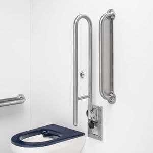 Ligature Resistant Disabled Toilet Grab Rail Kit with Removable Swing Arm - Stainless Steel