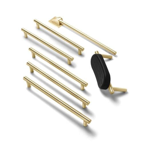 Luxury Disabled Roseless Toilet Grab Rail Kit with Back Rest in Brushed Brass, Black Cushion