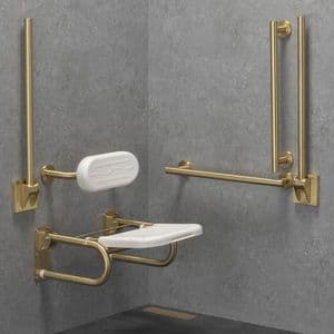 Luxury DOC M / DDA Disabled Shower Pack & Fixed Shower Head & Curtains - Brushed Brass