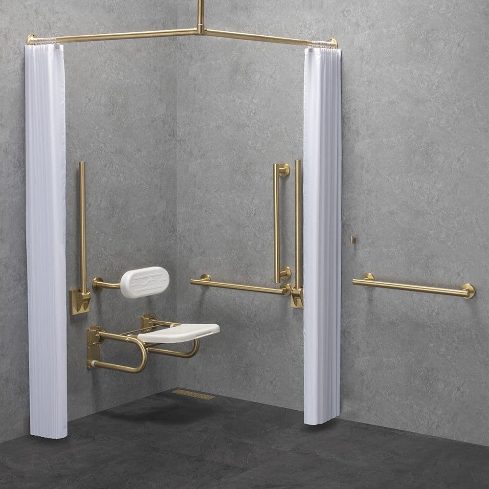 LUXURY DOC M / DDA DISABLED SHOWER ROOM PACK & CURTAINS BRUSHED BRASS