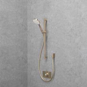 Luxury DOC M Disabled Shower Pack & Adjustable Shower Head & Curtains - Brushed Brass