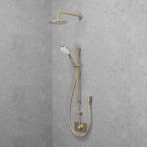 Luxury TMV3 Thermostatic Shower Valve & Fixed/Adj Shower Head - Brushed Brass