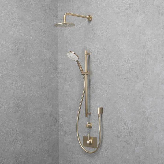 Luxury TMV3 Thermostatic Shower Valve & Fixed/Adj Shower Head - Brushed Brass