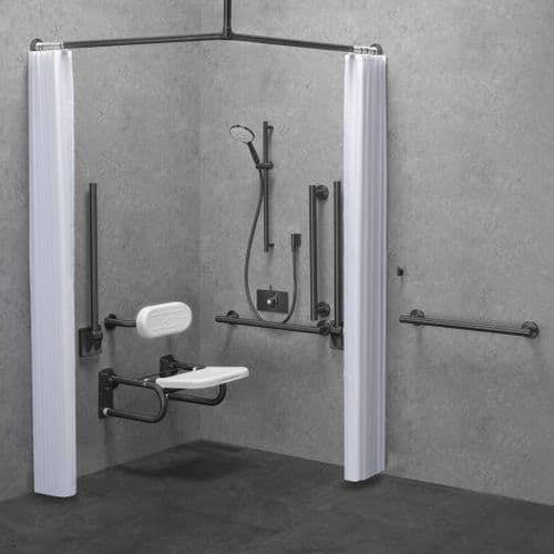 Metro DOC M / DDA Disabled Shower Pack & Adjustable Shower Head & Curtains - Gunmetal