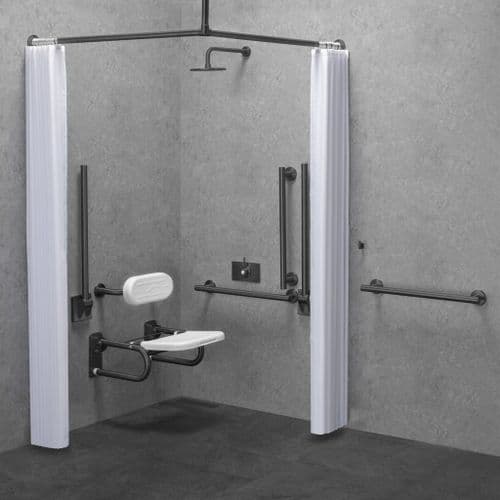 Metro DOC M / DDA Disabled Shower Pack & Fixed Shower Head & Curtains- Gunmetal