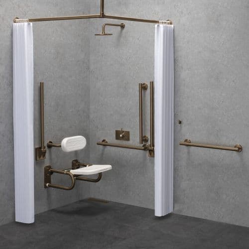 Urban DOC M / DDA Disabled Shower Pack & Fixed Shower Head & Curtains- Brushed Bronze