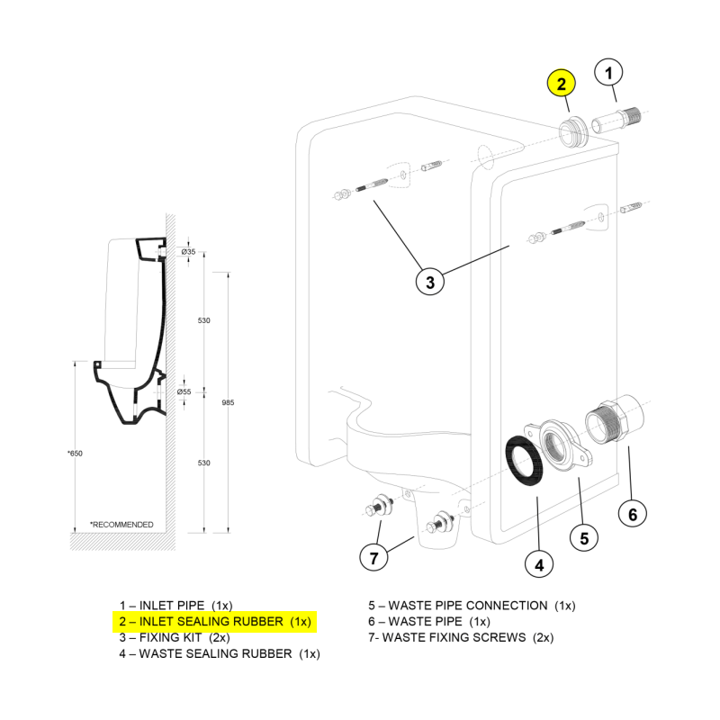 Healey & Lord Florida urinal inlet sealing rubber