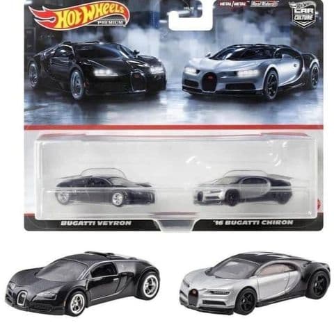 HotWheels Premium: Bugatti 2-Pack Bugatti Veyron & '16 Buggati Chiron
