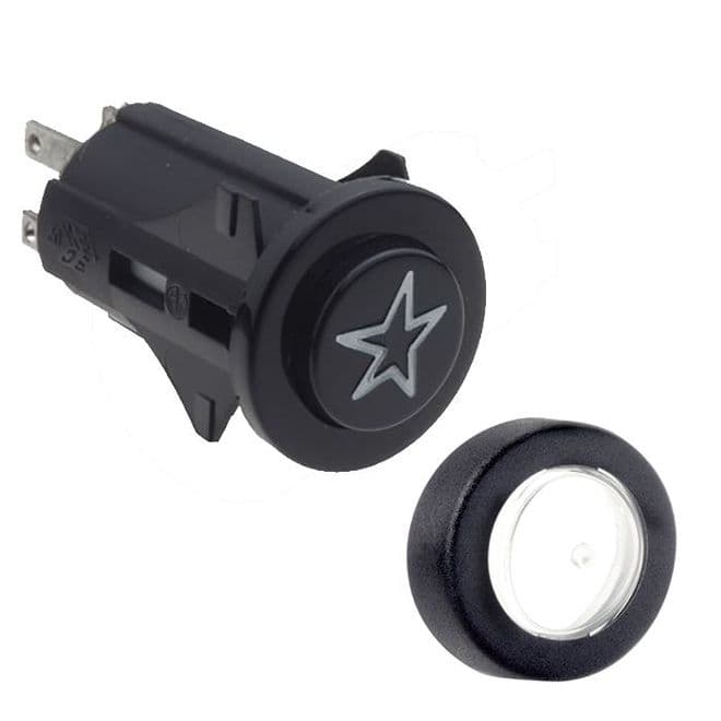 Black with White Star 16mm Cut-out Push Button. Momentary Action. (RD20) P12731128000