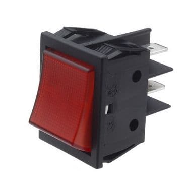 Red Illuminated Rocker Switch 22mm x 30mm Latching On-Off DPST (GU55) B418C1G000000