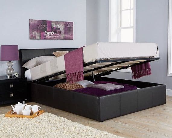 Ascot Black Faux Leather Ottoman Double 4ft6 Bedframe