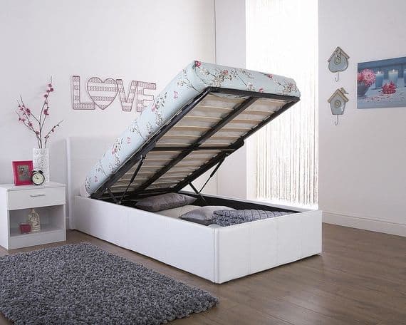 Camden White Leather Ottoman Bedframe