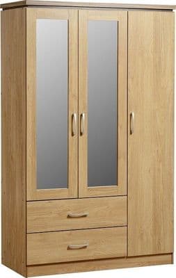 Charles Oak 3 Door 2 Drawer Mirrored Wardrobe
