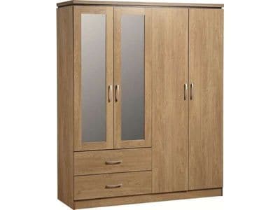 Charles Oak 4 Door Mirrored Wardrobe