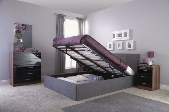GFW Ascot Grey Fabric Ottoman Kingsize 5ft Bedframe
