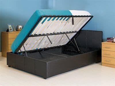 GFW Side Open Black Leather Ottoman Kingsize 5ft Bedframe