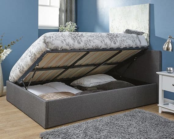 GFW Side Open Grey Fabric Ottoman Single 3ft Bedframe