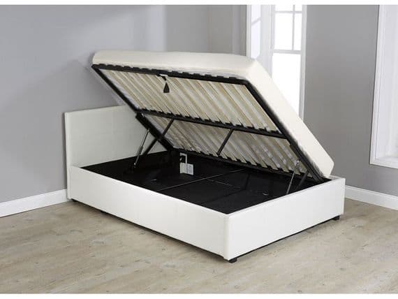 GFW Side Open White Leather Ottoman Kingsize 5ft Bedframe