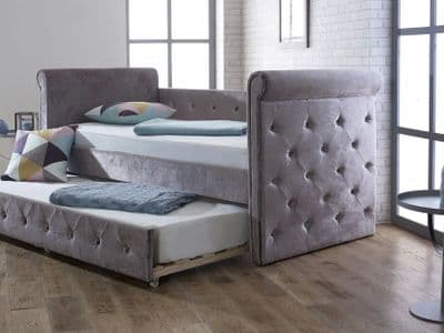 Limelight Beds Zodiac Plush Silver Fabric Single Day Bed - with Trundle