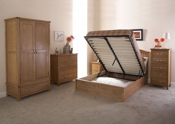 Madrid Oak Wooden Double 4ft6 Ottoman Bedframe