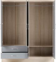 Nevada  Grey Gloss  and Oak 4 Door 2 Drawer Mirrored Wardrobe