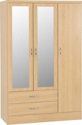 Nevada  Sonoma Oak 3 Door 2 Drawer Mirrored Wardrobe