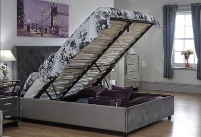 Utah Grey Fabric Deluxe Double 4ft6 Ottoman Bedframe