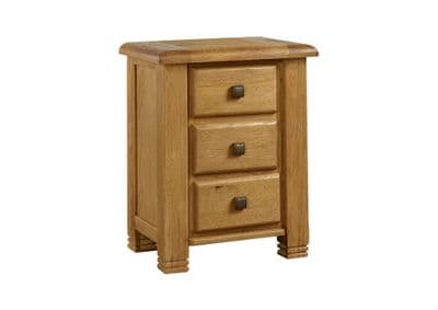 Vermont Solid Oak 3 Drawer Bedside Cabinet