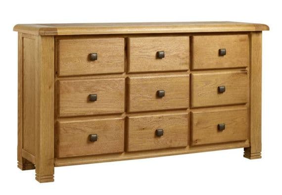 Vermont Solid Oak 9 Drawer Wide Chest