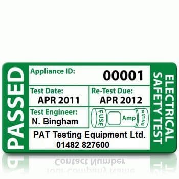 Personalised 'PASS' PAT Test Labels (RETEST) - LARGE (500)