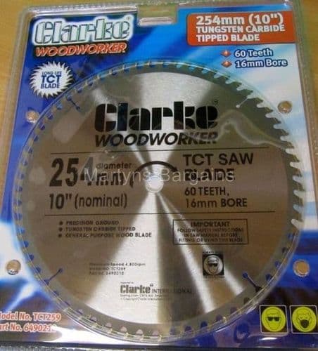 10 inch 60 tooth (254mm) Saw Blade for Clarke 16mm Bore Table Saw