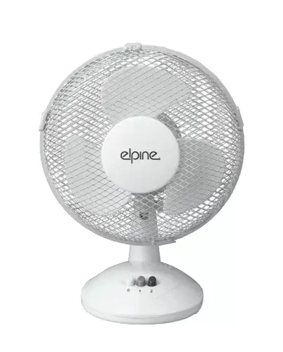 12" oscillating desk fan in white with 3 speed settings