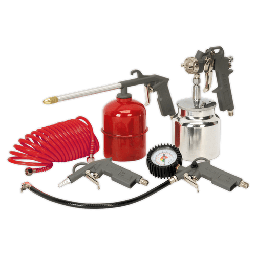 Air Tool Kit - 5 Piece Sealey Spray Gun, Inflator, Blow Gun, Air Hose SA33/S
