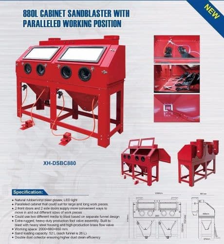 Blasting Cabinet with Twin Front Work Stations for longer Parts DSBC880 ...