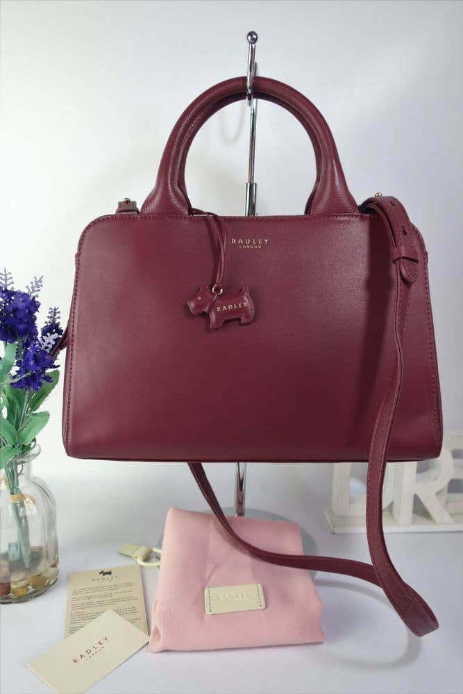 Radley Millbank Multiway Crossbody Shoulder Satchel Grab Bag Medium Burgundy Leather New