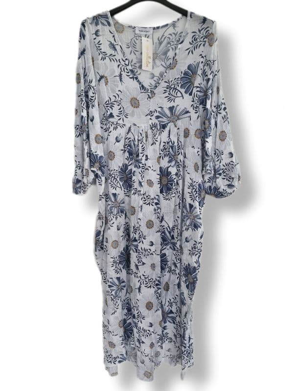 DKL2046 V NECK FLORAL DRESS WHITE