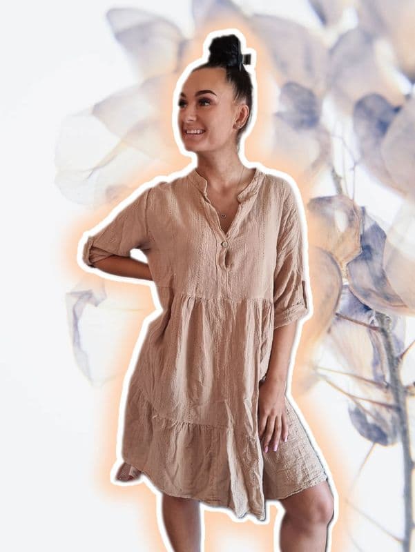 DKL2047 LINEN LOOK DRESS LIGHT MOCHA @£9.95