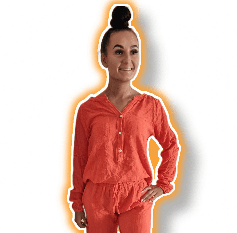 DKL2049 LINEN LOOK TOP ORANGE