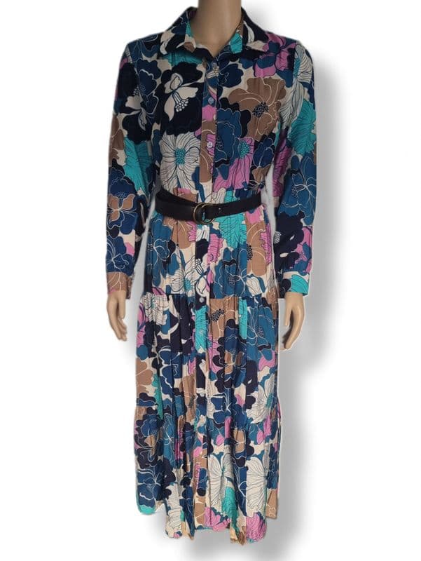 DKL2062 FLORAL DRESS WITH BELT NAVY
